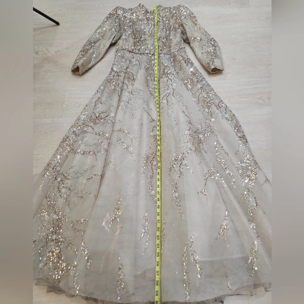 Tony Ward Couture Champagne Beaded Gown Formal Evening Dress Size L MSRP $10,000 - Picture 10 of 16